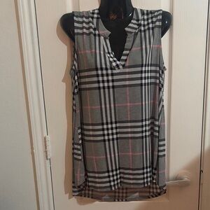 Stylish V-Neck Plaid Tank Top - Gray and Pink